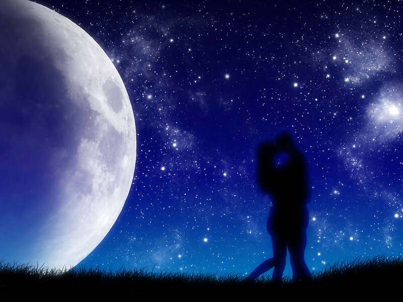 Couple Embracing at Night — Blue