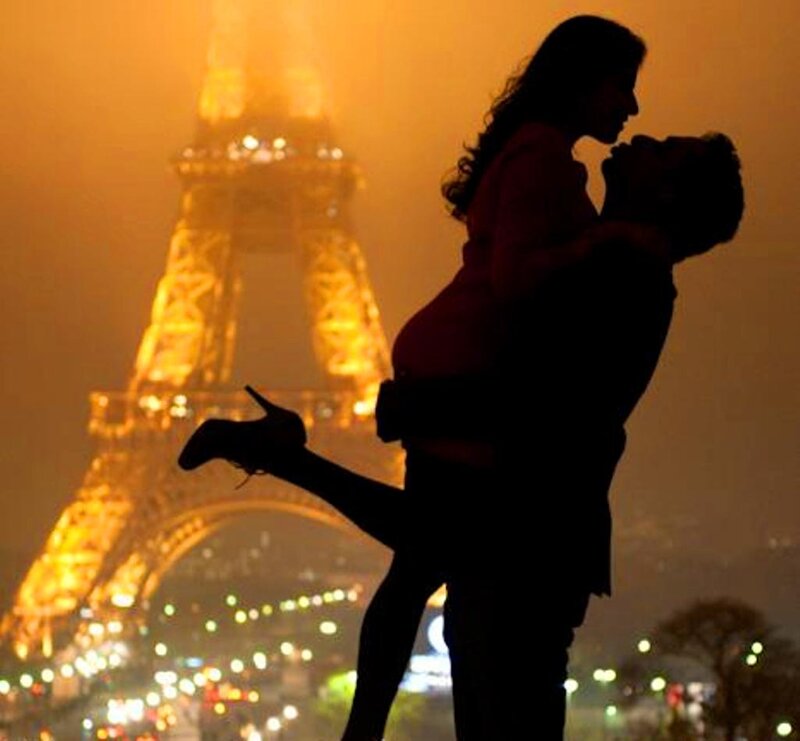 Couple Embracing at Night — Orange