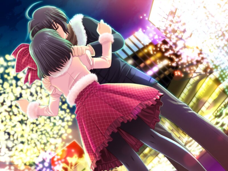 Couple Embracing at Night — Pink