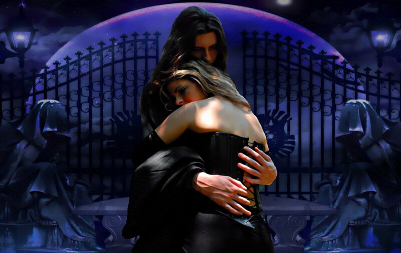 Couple Embracing at Night — Purple, Dramatic