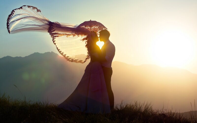 Couple Embracing at Sunset — Gold