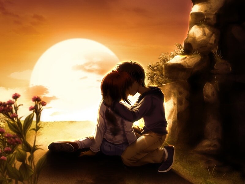 Couple Embracing at Sunset — Orange