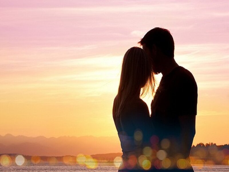 Couple Embracing at Sunset — Pink