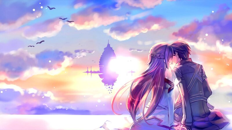 Couple Embracing at Sunset — Purple, Serene