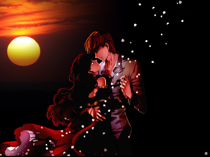 Couple Embracing at Sunset — Red