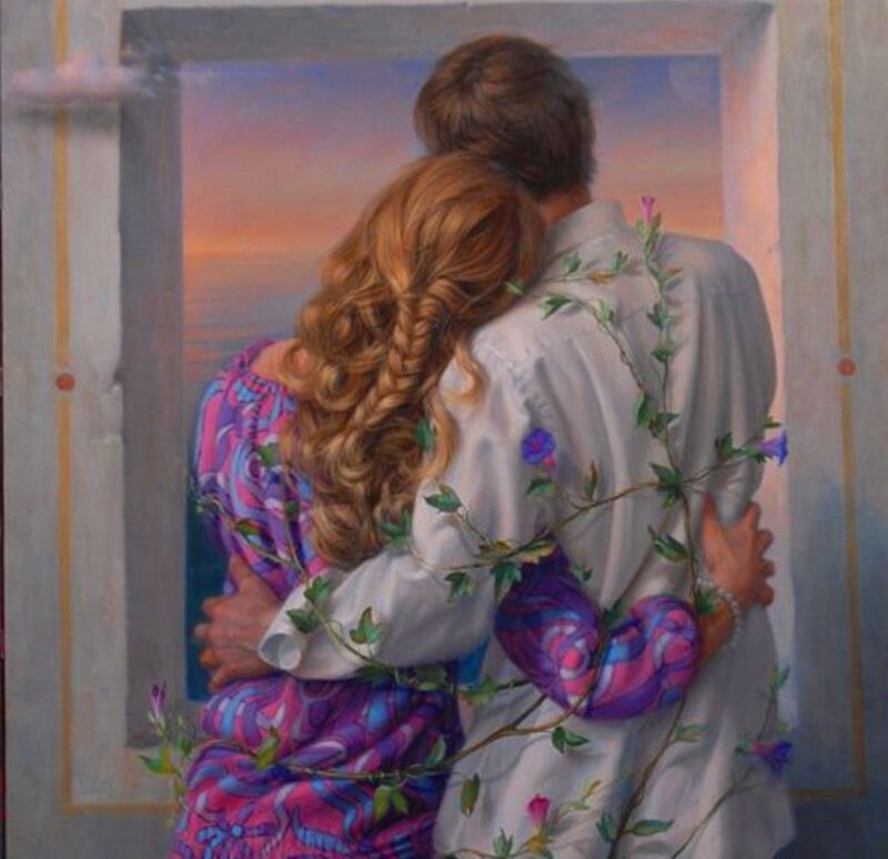 Couple Embracing at Window