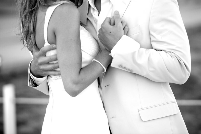 Couple Embracing — Black, Intimate, Photograph, Bride