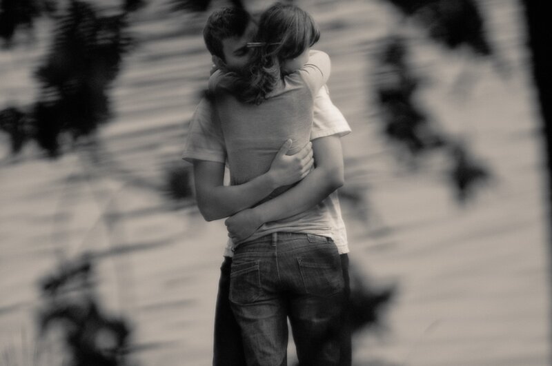 Couple Embracing — Black, Intimate