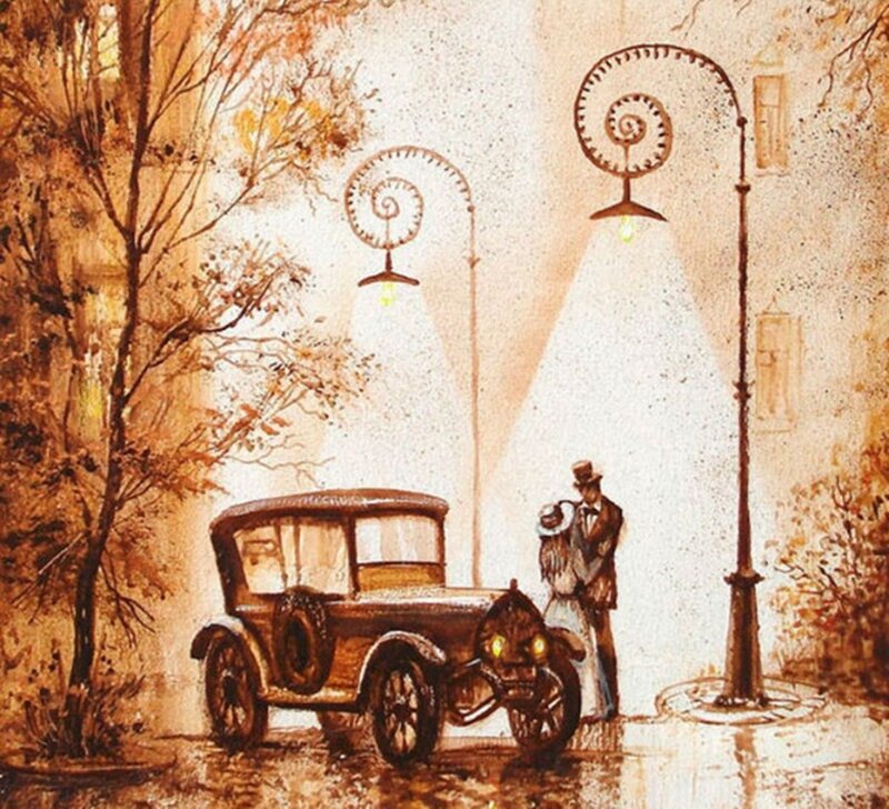 Couple Embracing by Car — Brown