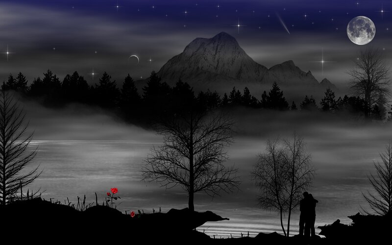 Couple Embracing by Lake