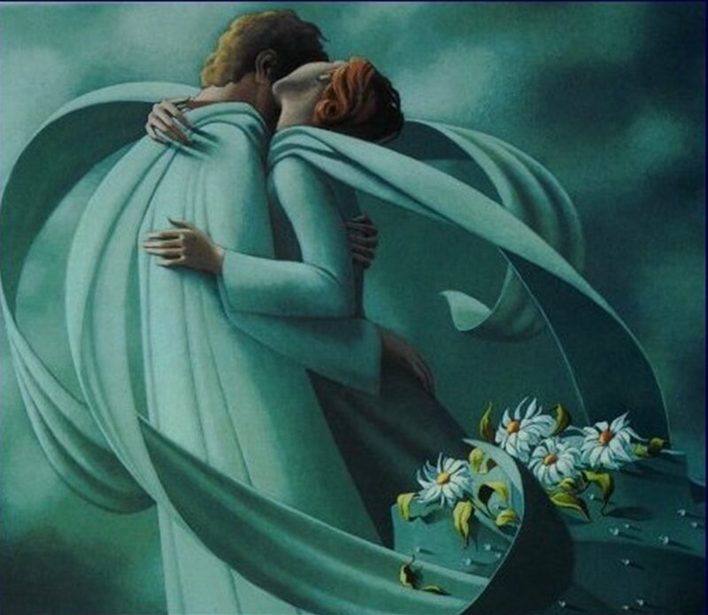 Couple Embracing — Green