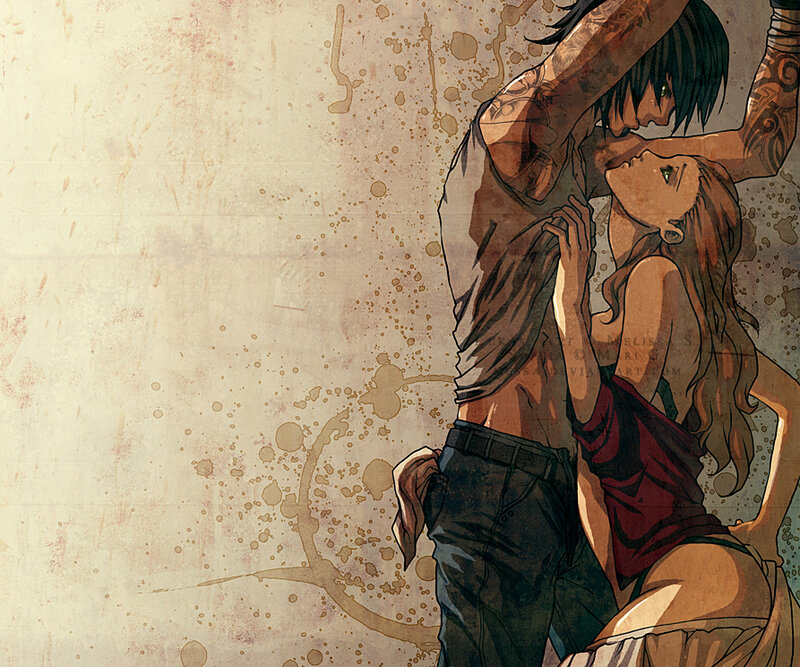 couple embracing in art style