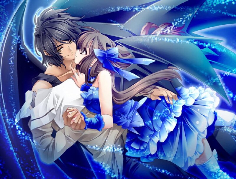 Couple Embracing in Blue Dress — Dramatic