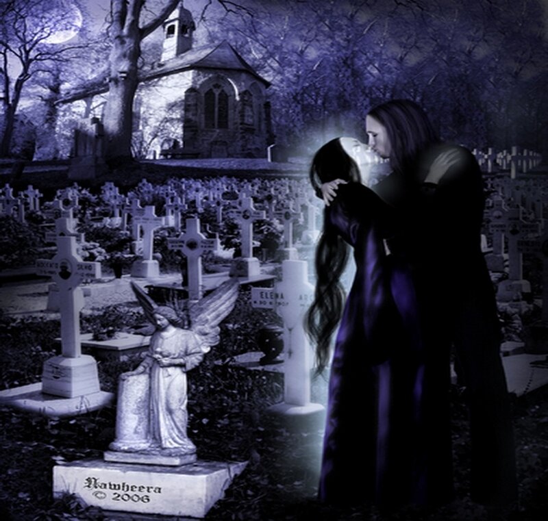 Couple Embracing in Cemetery