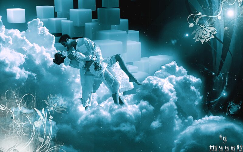 Couple Embracing in Clouds — Blue
