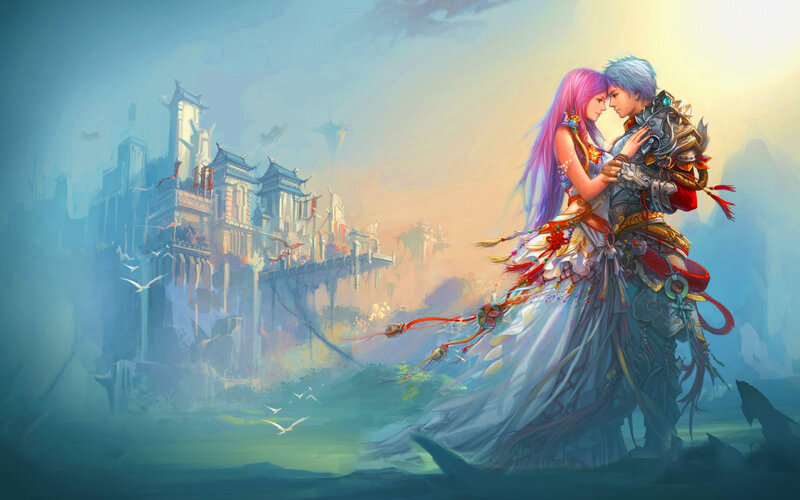 Couple Embracing in Fantasy — Blue