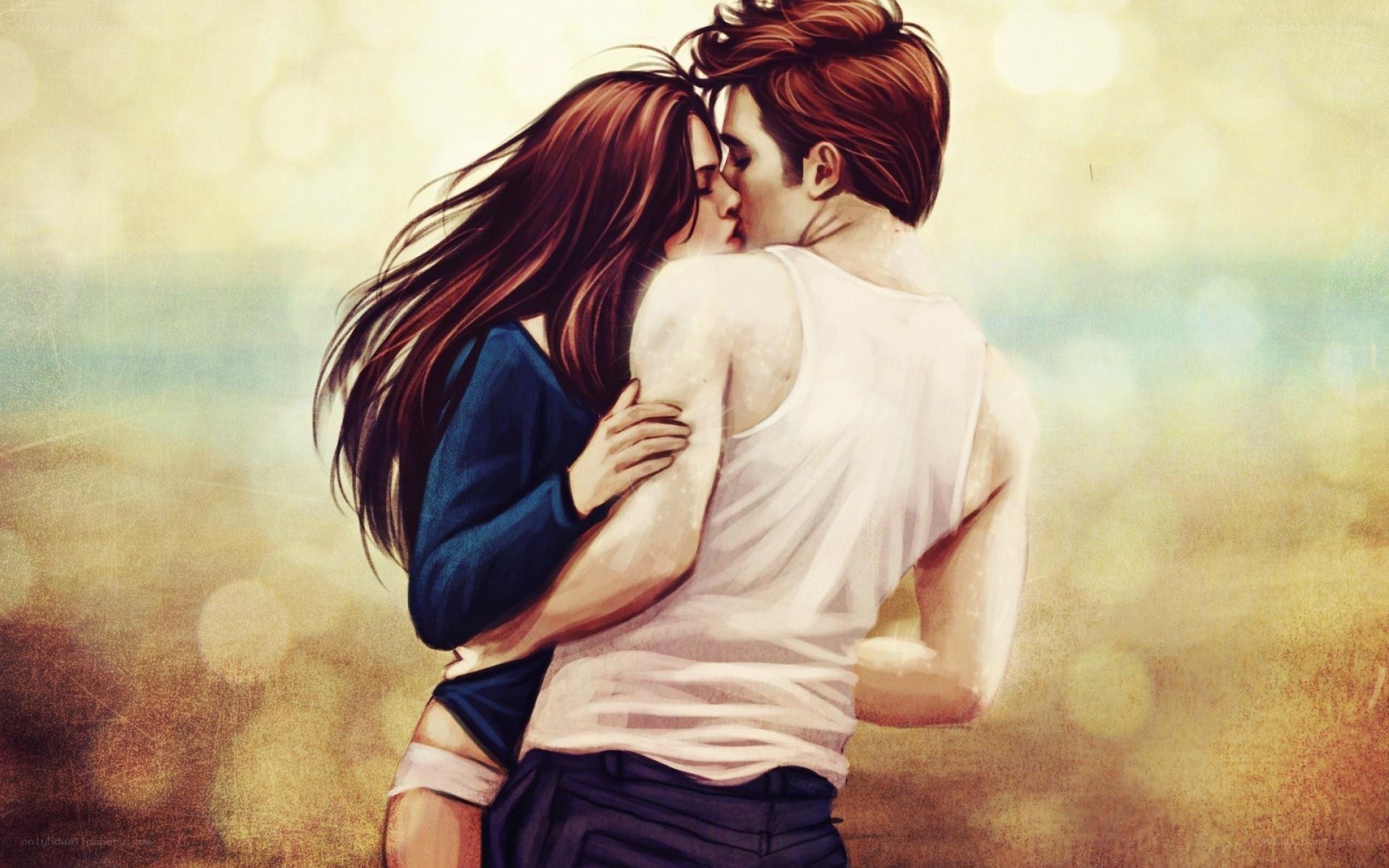 couple embracing in field