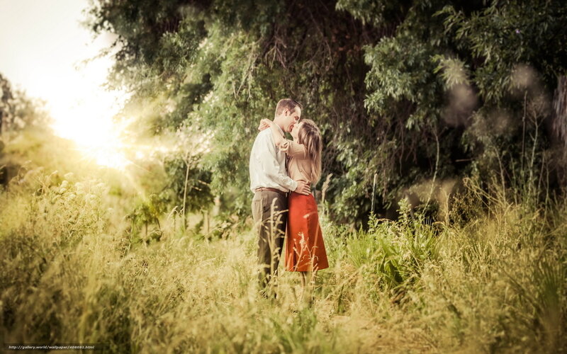 Couple Embracing in Field — Green, Romantic, Sunset