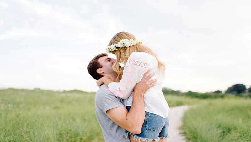 Couple Embracing in Field — Green, Romantic