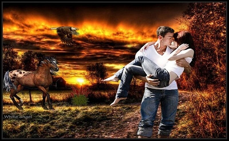 Couple Embracing in Field — Orange