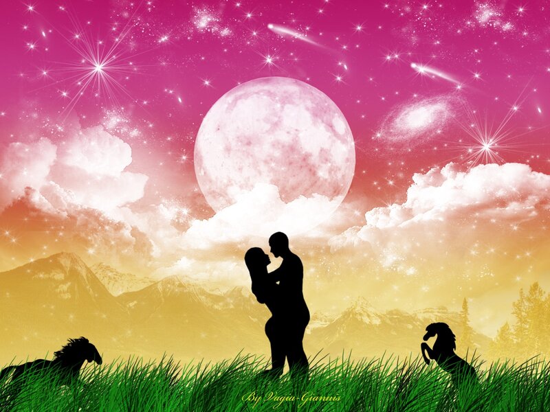 Couple Embracing in Field — Pink