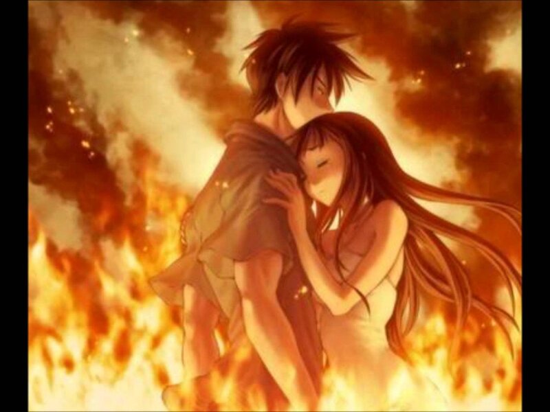 Couple Embracing in Fire — Orange