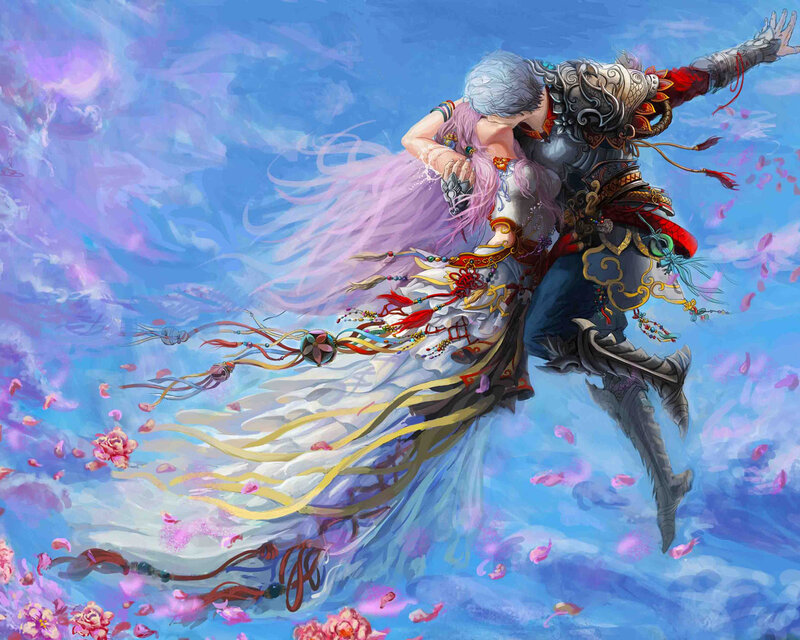 Couple Embracing in Flight