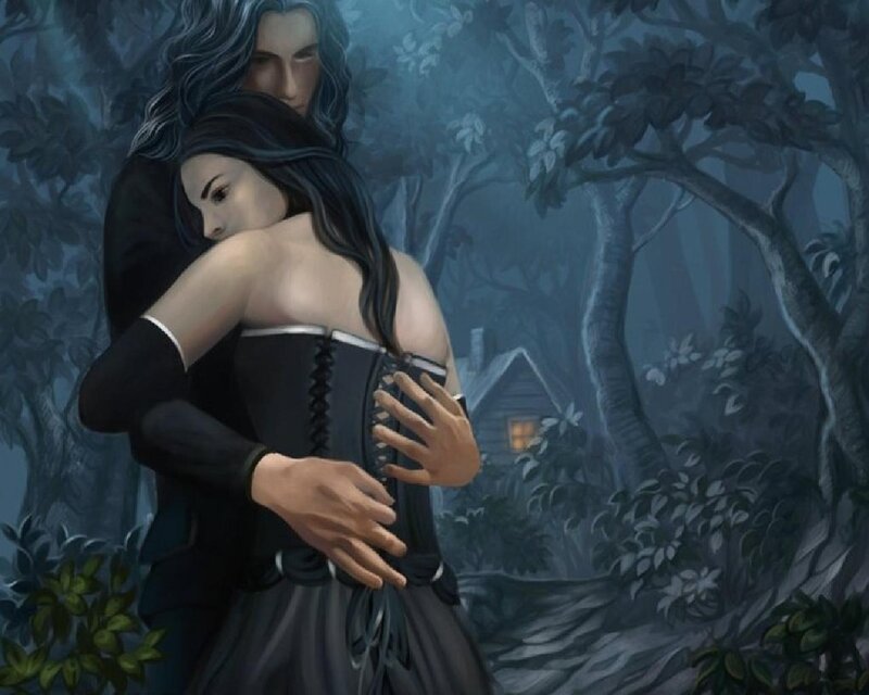 Couple Embracing in Forest — Blue, Dramatic
