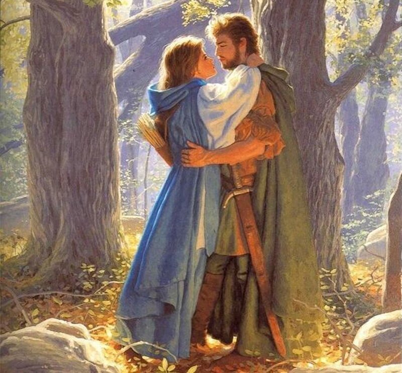 Couple Embracing in Forest — Blue, Romantic