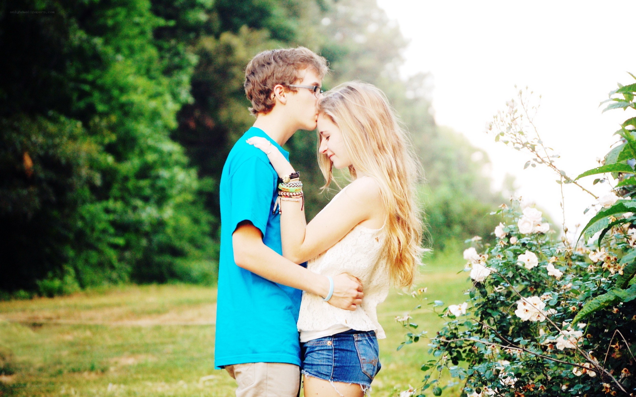 couple embracing in garden