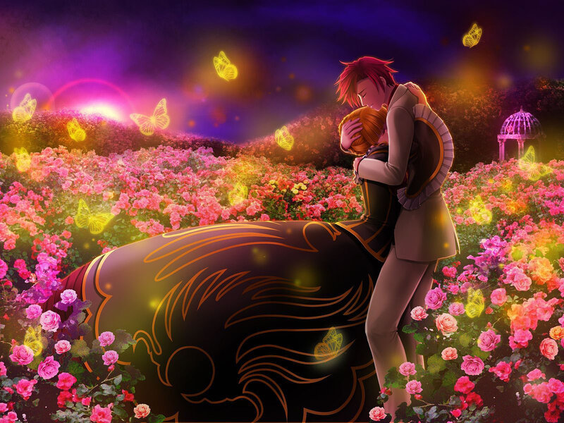 Couple Embracing in Garden — Purple