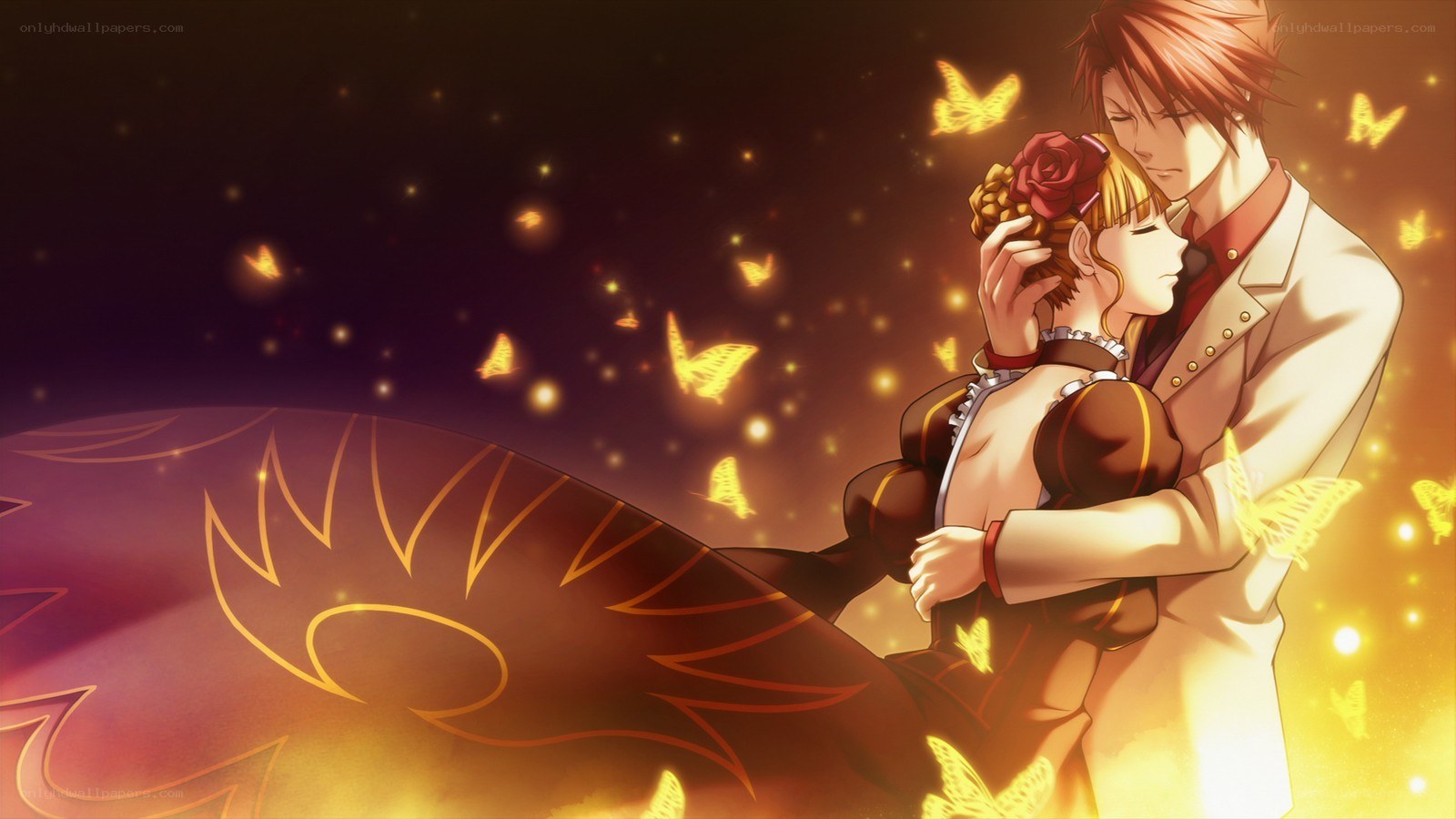 couple embracing in golden light