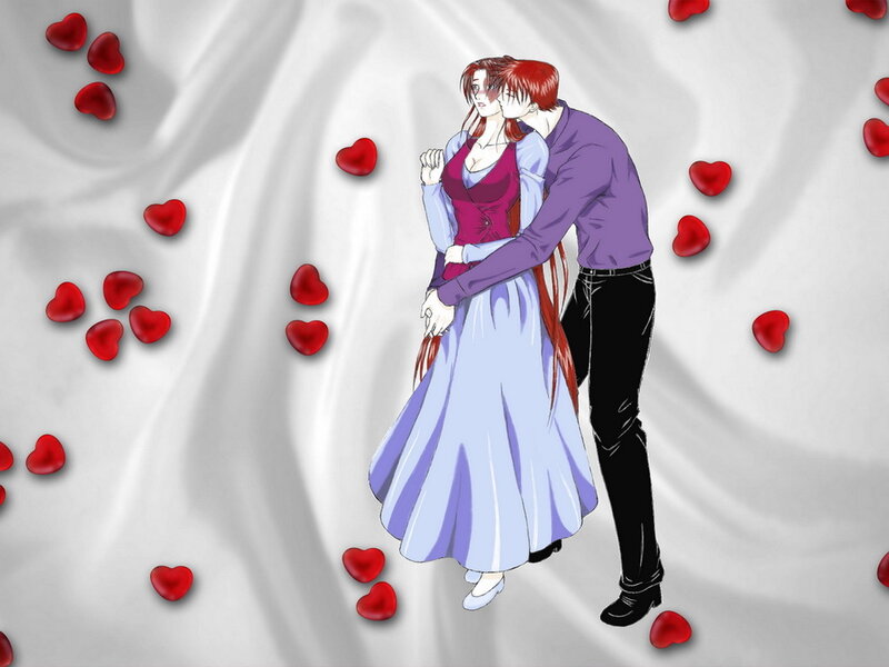 Couple Embracing in Hearts