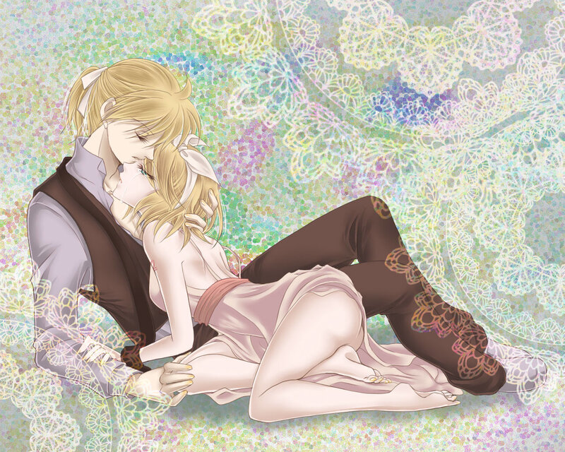 couple embracing in lace pattern