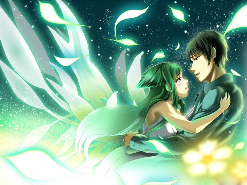 Couple Embracing in Light — Green