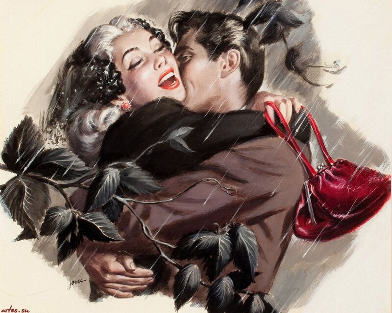 Couple Embracing in Rain — Black, Dramatic