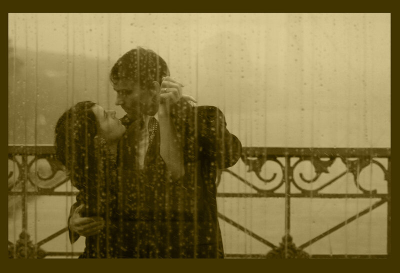 Couple Embracing in Rain — Sepia