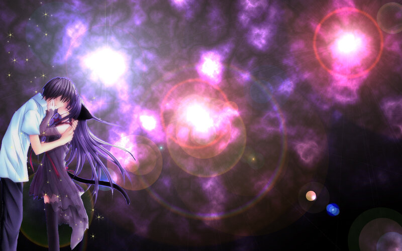 couple embracing in space