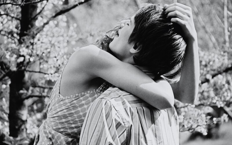 Couple embracing in spring