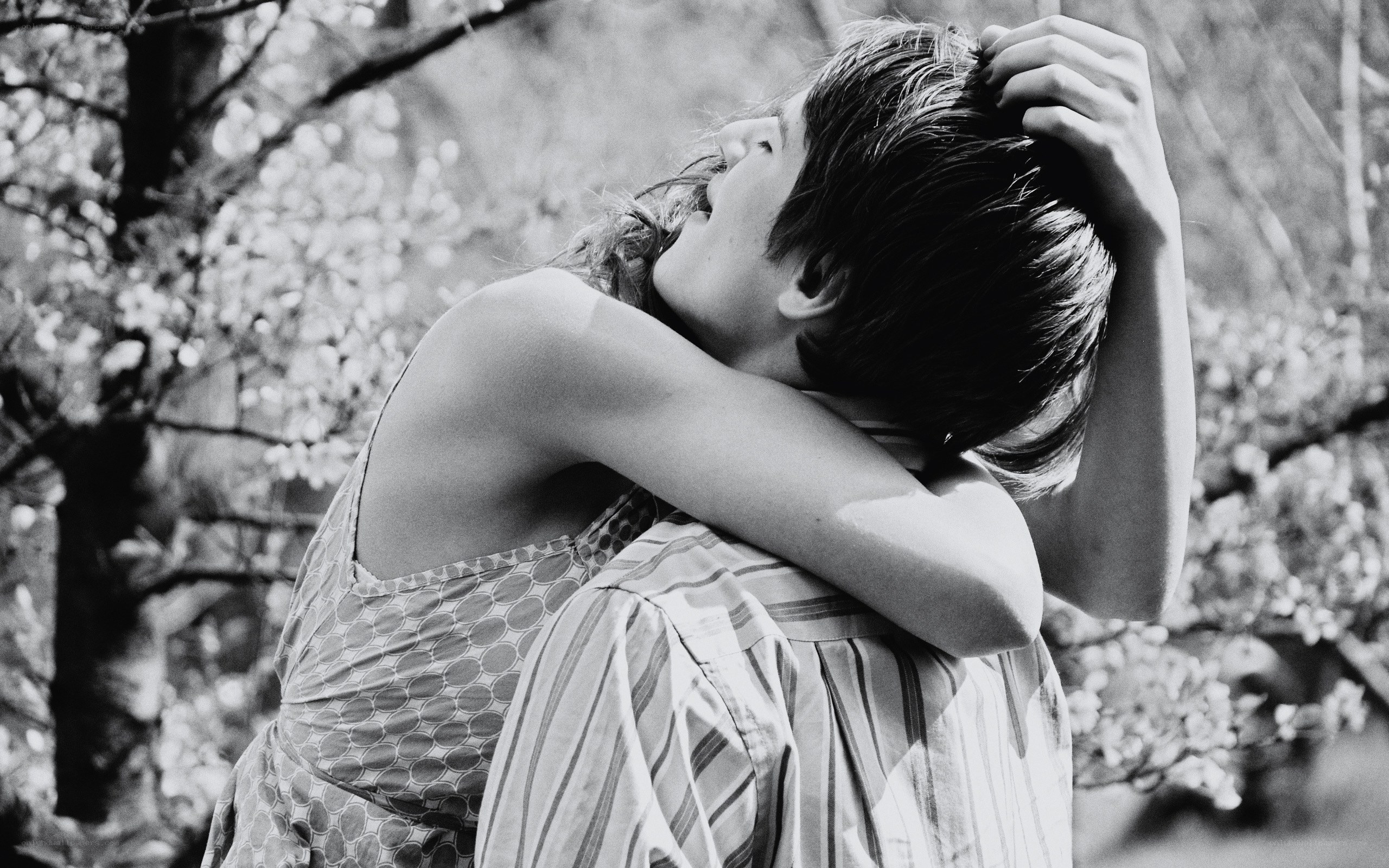 Couple embracing in spring