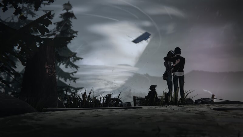 Couple Embracing in Storm — Gray, Dramatic, Tense