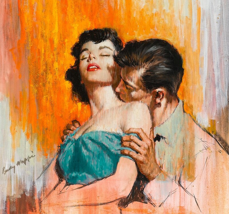 Couple embracing in warm light