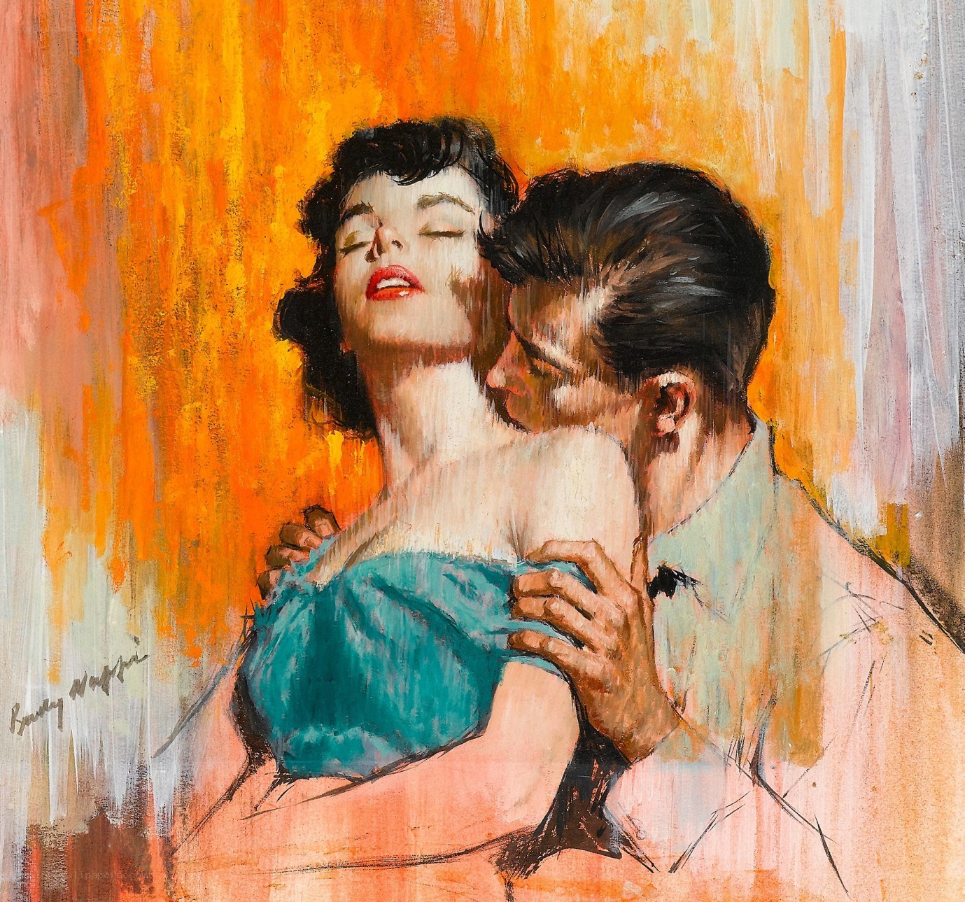 Couple embracing in warm light
