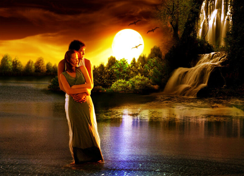 Couple Embracing in Water — Orange