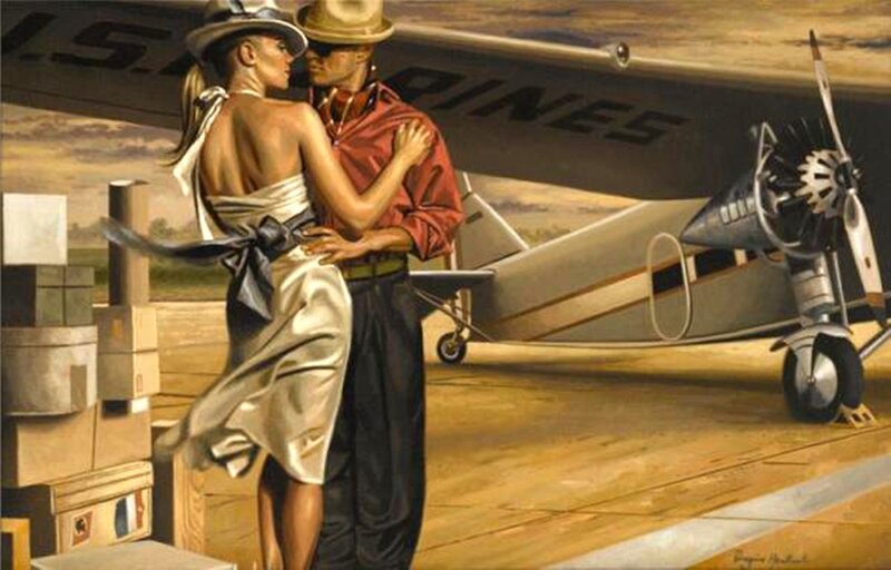 Couple Embracing Near Plane