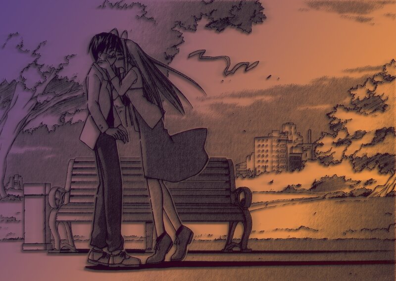 couple embracing on a bench