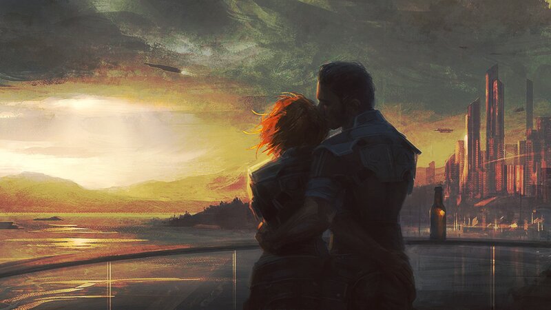Couple Embracing on Balcony — Orange, Dramatic