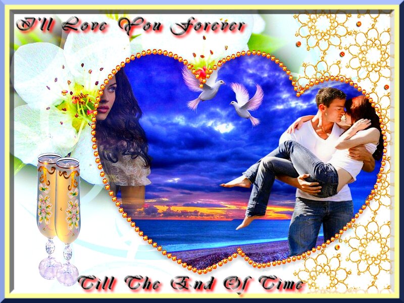 Couple Embracing on Beach — Blue, Romantic, Sunset