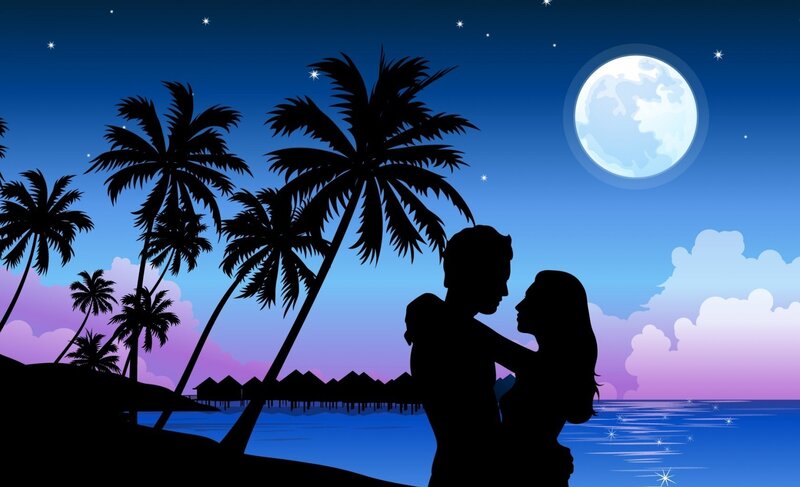 Couple Embracing on Beach — Blue, Romantic