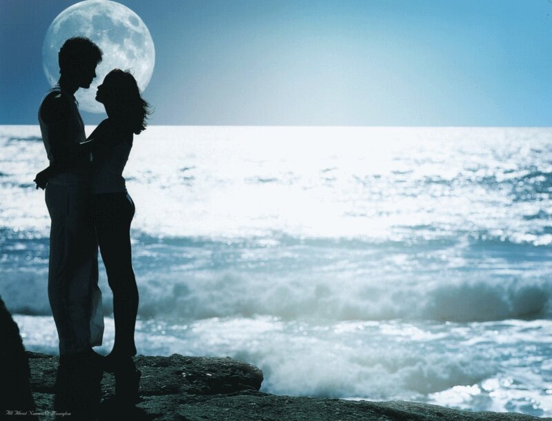 Couple Embracing on Beach — Blue